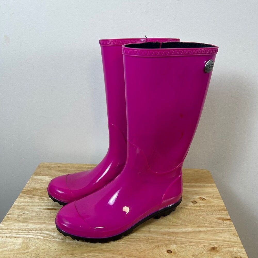 UGG Pink Rubber Rain Boots Womens Size 9 Tall Waterproof Mud Boots